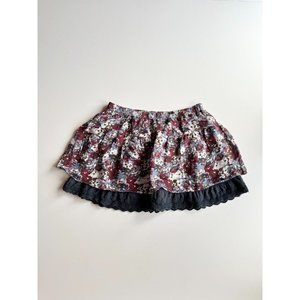 ABERCROMBIE & FITCH Maroon Navy Floral 100% Silk Lace Eyelet Mini Skirt, Size S